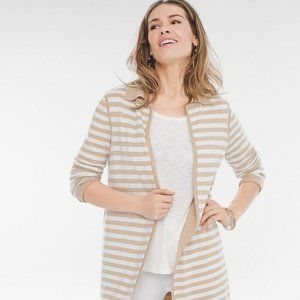 Chico's Open Front Collared Reversible Striped Duster Cardigan 1/8
